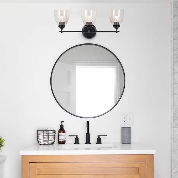 Elsmere 24 in. 3-Light Black Vanity Light, Towel Bar, Towel Ring, Toilet Paper Holder and Towel Hook Bath Set (5-Piece)