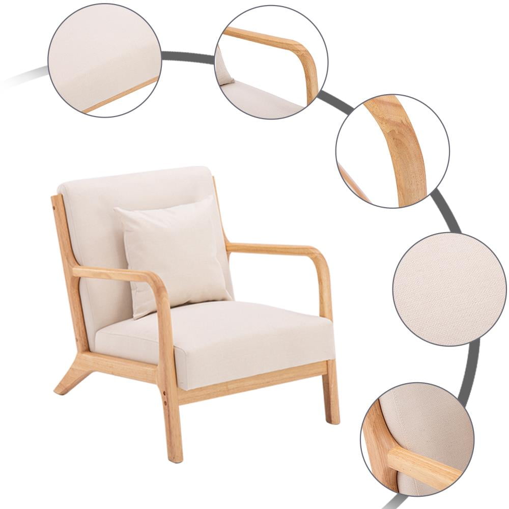 UBesGoo Modern Mid Century Accent Chair Living Room Single Sofa Cafe Lounge Chair Beige