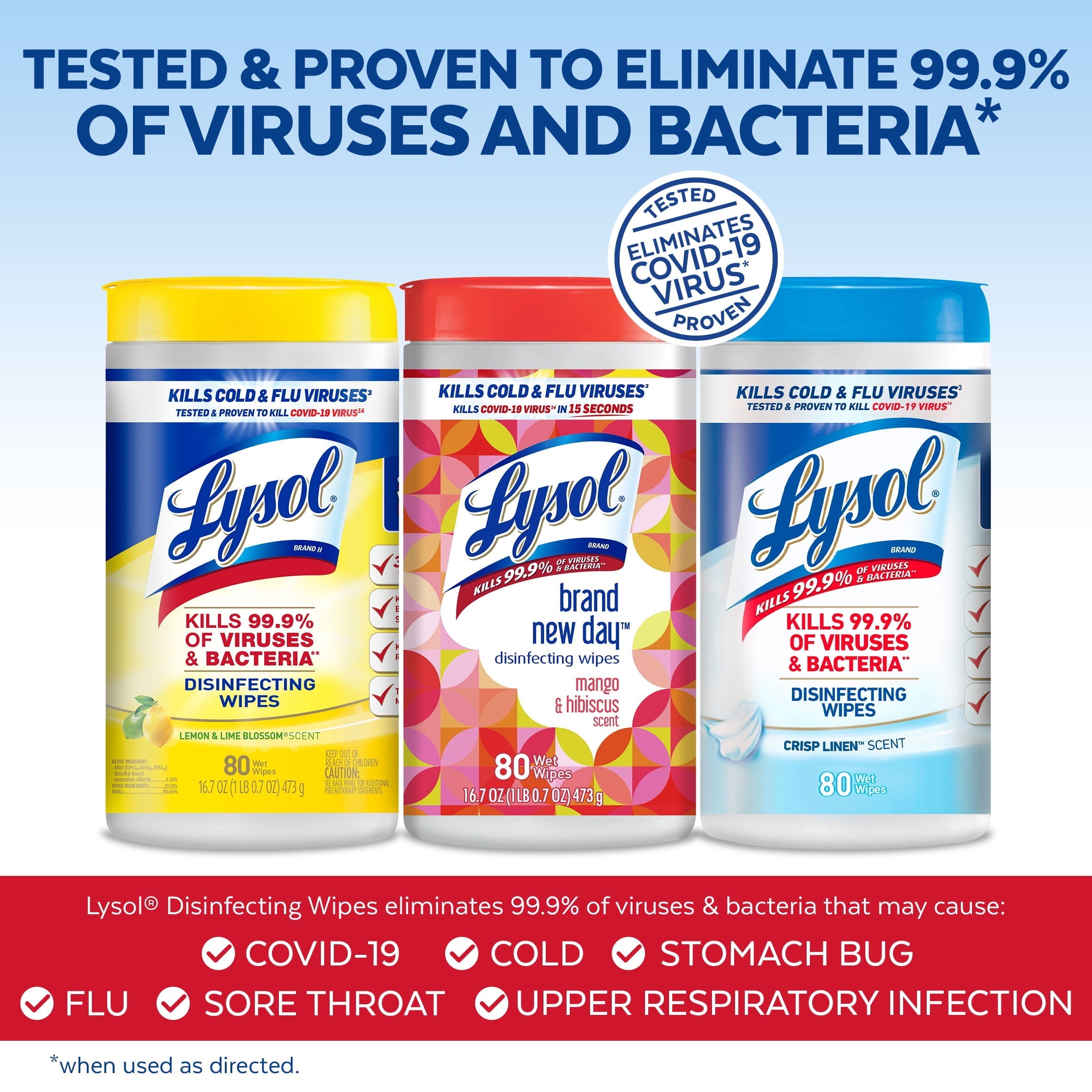 Lysol Disinfectant Wipes Bundle, Multi-Surface Antibacterial Cleaning Wipes, contains 1 Lemon (80ct) 1 Crisp Linen (80ct) & 1 Mango & Hibiscus (80ct)