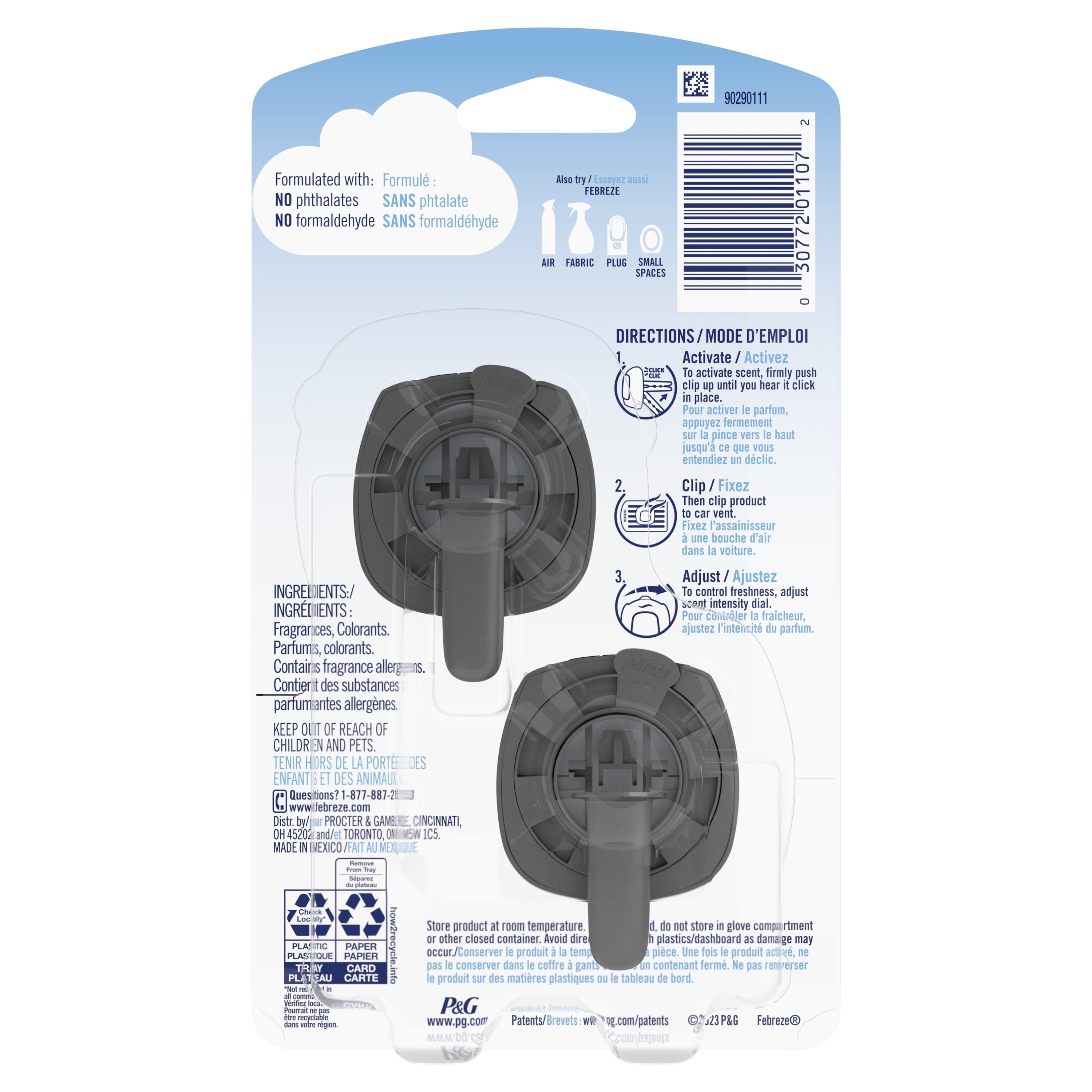 Febreze Car Air Freshener Vent Clip Heavy Duty Crisp Clean Scent, .06 oz. Car Vent Clip, 2 Count