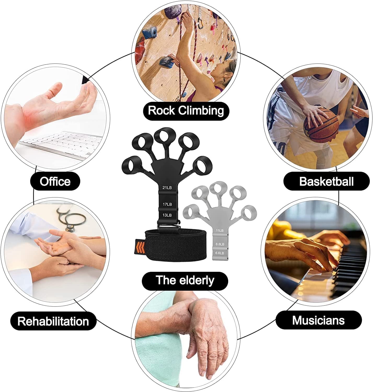 2 PCS Finger Strengthener,Grip Strength Trainer,Hand Grip Strengthener,Hand Exercisers for Strength,Finger Grip Strengthener,Hand Gripper,Finger Exerciser & Hand Strengthener (Black&Grey)