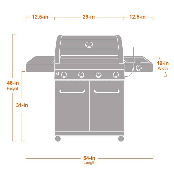 4-Burner Propane Gas Grill in Stainless with Clear View Lid, LED Controls and Side Burner