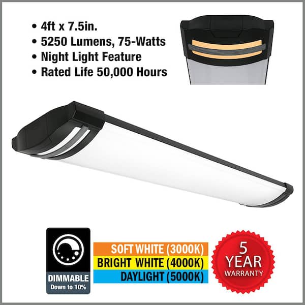 4 ft. Matte Black Woodgrain Gray End Caps 5250 Lumens Integrated LED Wraparound Light Adjustable CCT Night Light Feature