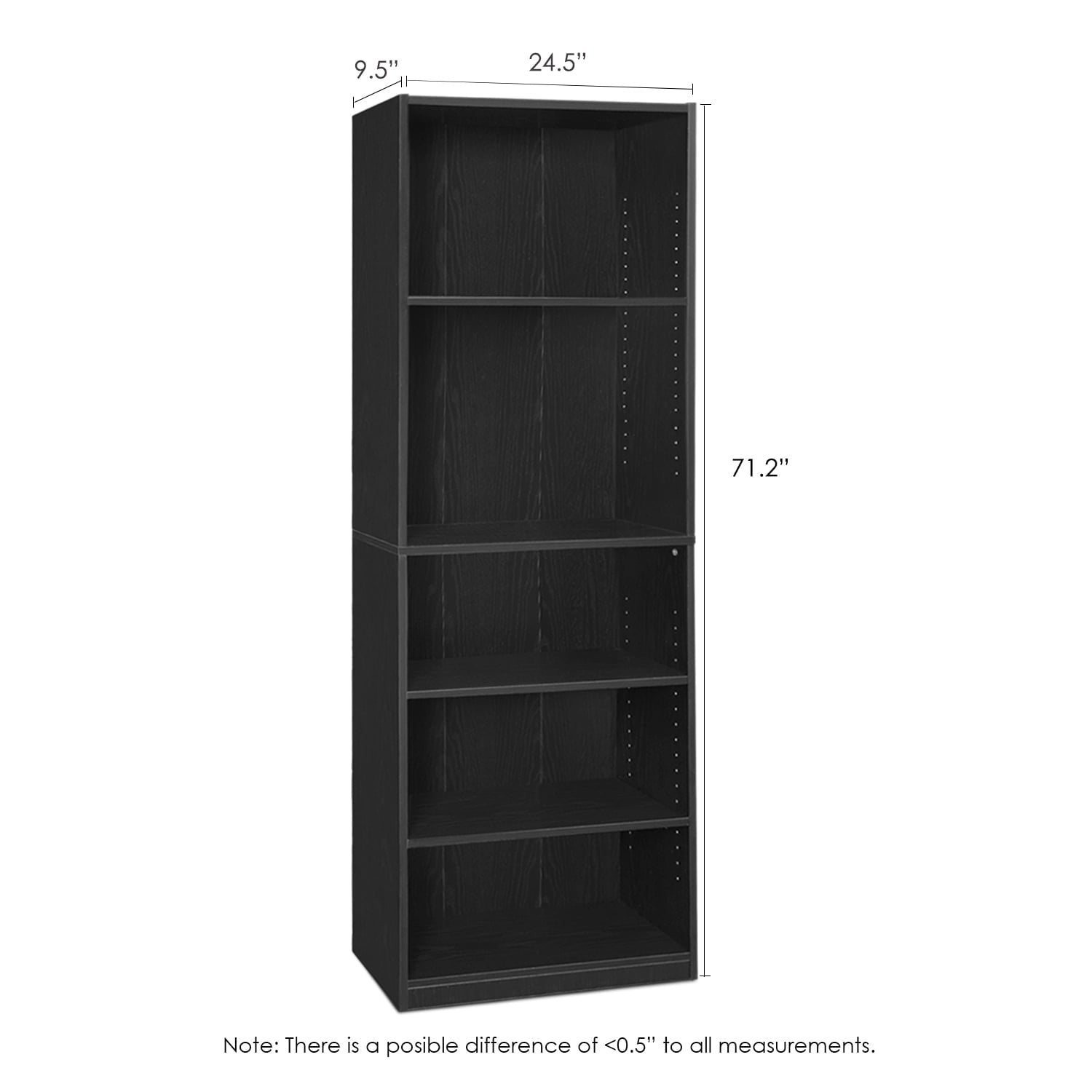 Furinno JAYA Simply Home 5-Shelf Bookcase, Black
