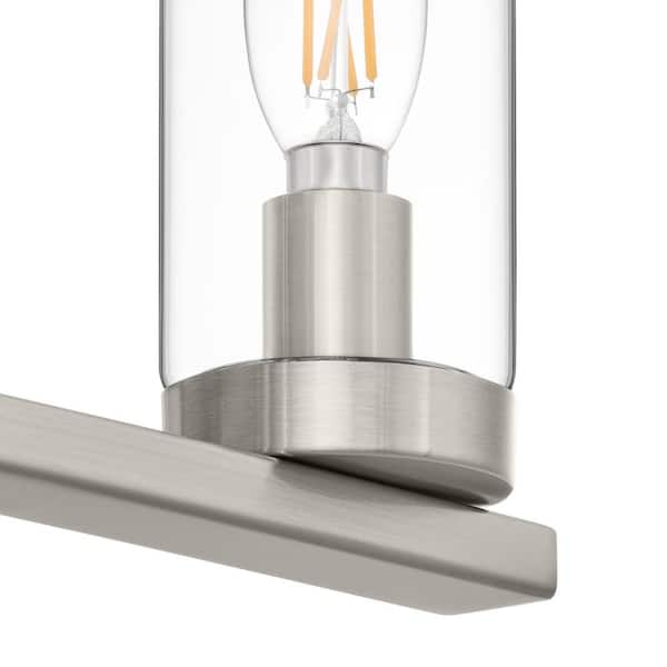 Loveland 16.625 in. 3-Light Brushed Nickel Bathroom Vanity Light Fixture with Clear Glass Shades