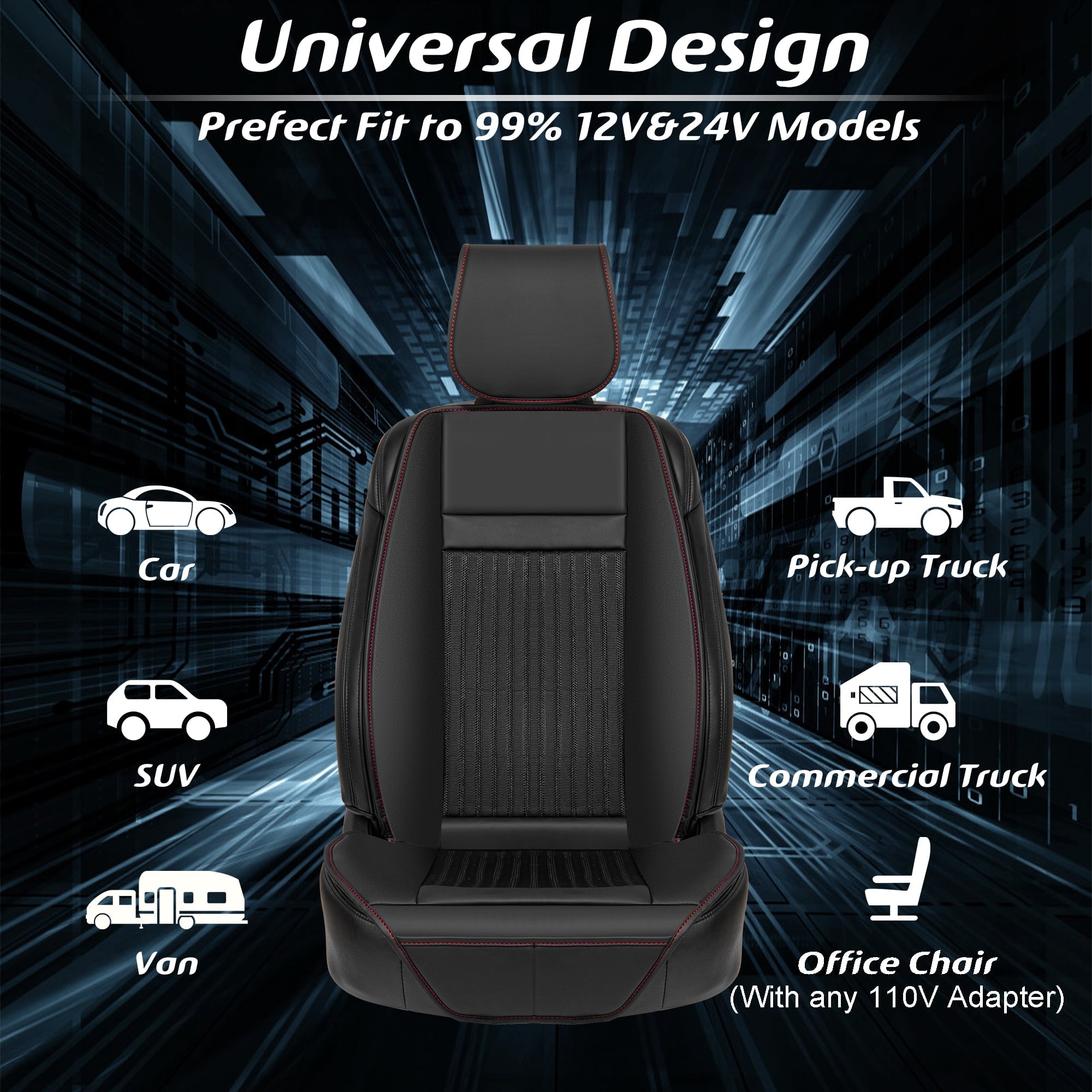 Paffenery Luxury Heated and Cooling Car Seat Cover, Ventilated Cooling Car Seat Warmer Cushion 12-24V Universal Fit, Fashion Black