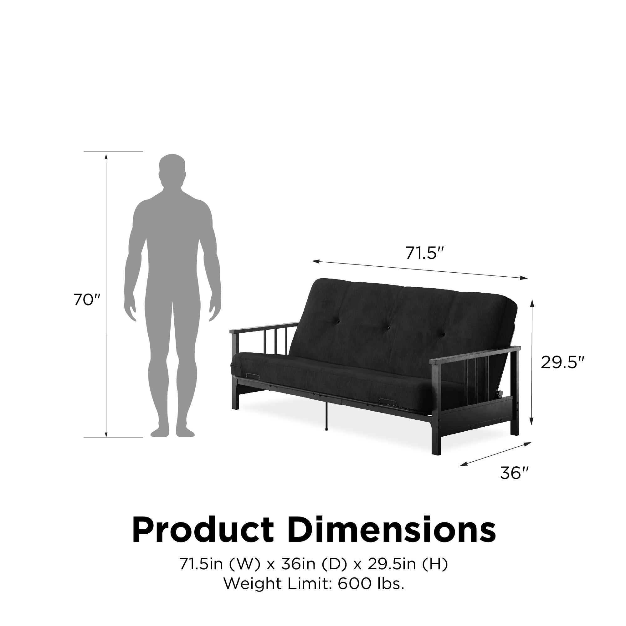 DHP Harlow Full Metal Arm Futon with 6â Thermobonded High Density Polyester Fill Black Microfiber Mattress