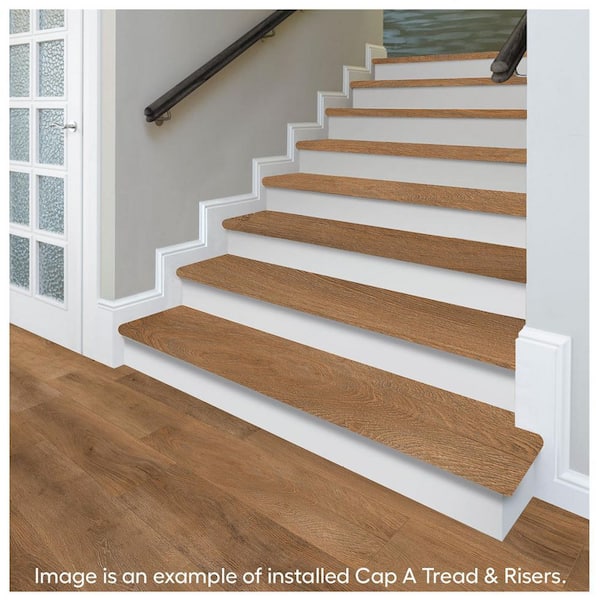 Perryridge Oak 47 in. L x 12.15 in. W x 2.28 in. T Laminate Stair Tread and Reversible Riser Kit Adhesive