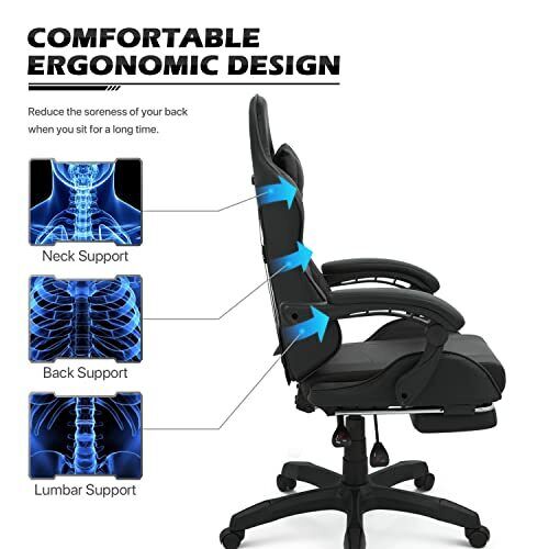 Gaming Chair with Footrest High Back Video Game Chair with Headrest & Lumbar ...