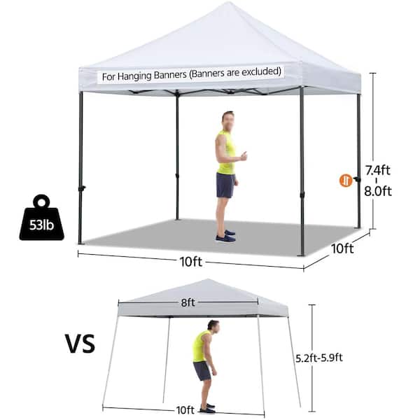 10 ft. x 10 ft. Heavy-Duty Commercial Instant Pop-Up Canopy Tent, Waterproof, 3-Level Adjustable Height