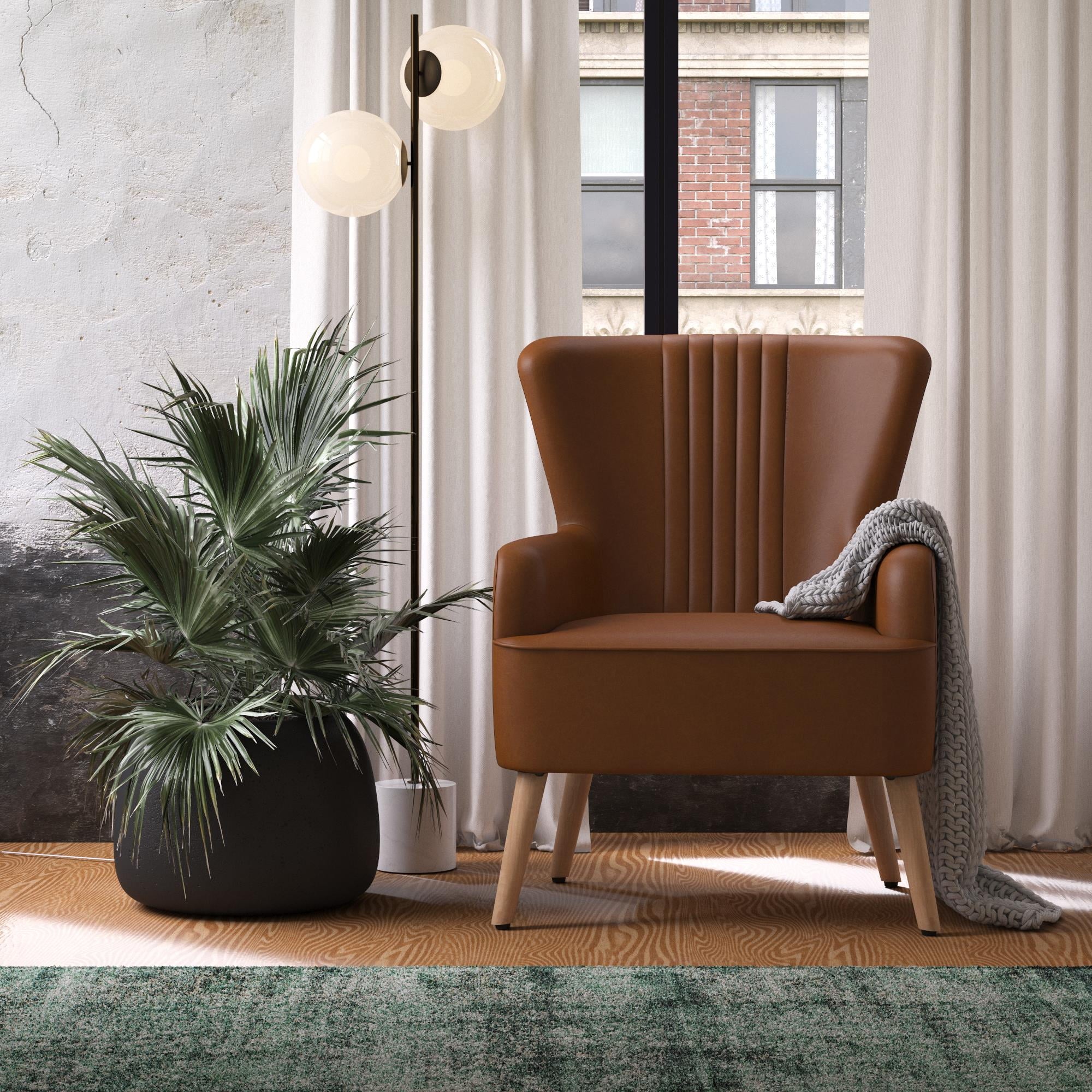 Queer Eye Wynn Wingback Chair, Camel Faux Leather