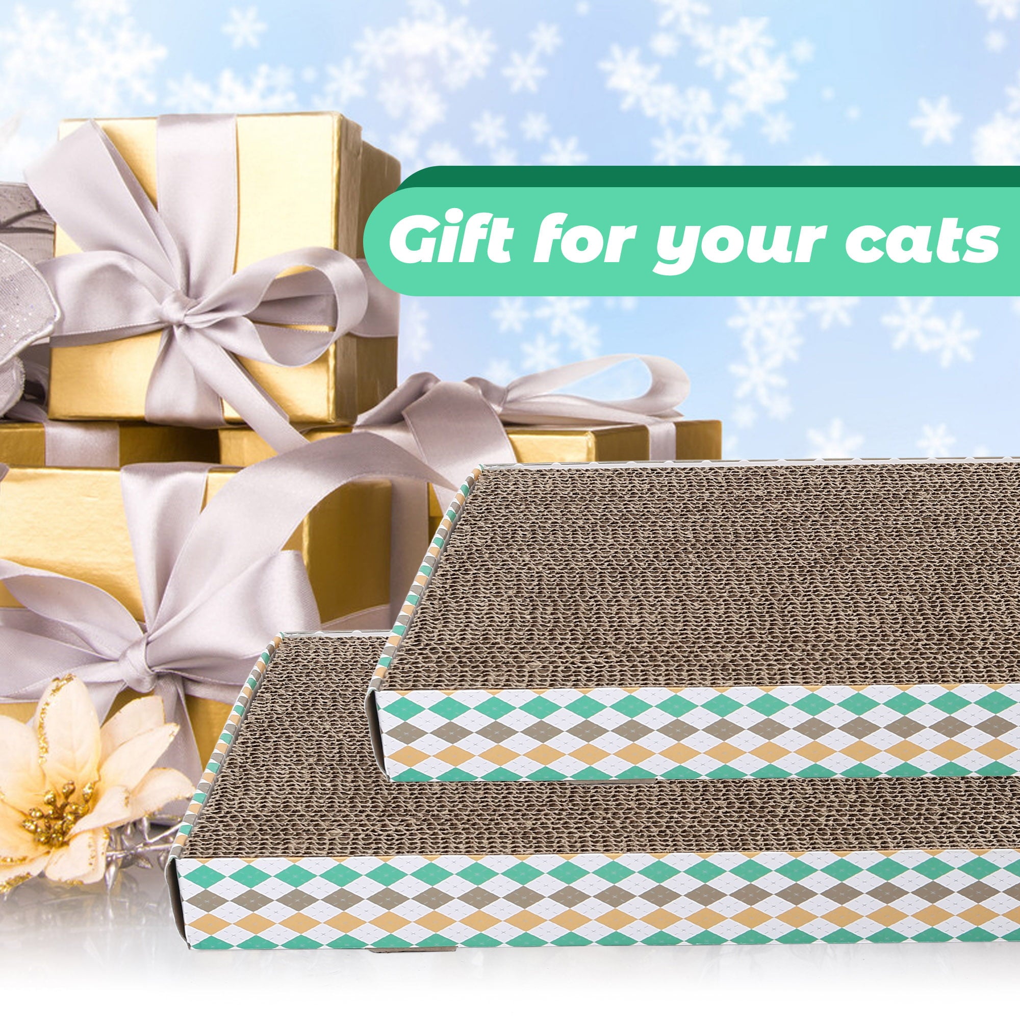 PrimePets XL Wide Cat Scratcher with Catnip,3 Pack Reversible Cat Scratch Pad with Box