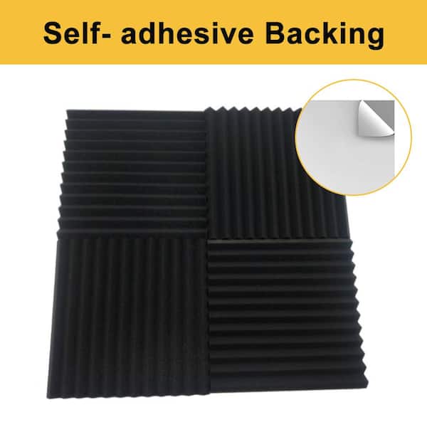1 in. x 12 in. x 12 in. Square Self-Adhesive Sound Absorbing Acoustic Foam Panels in Black (12-Pack)