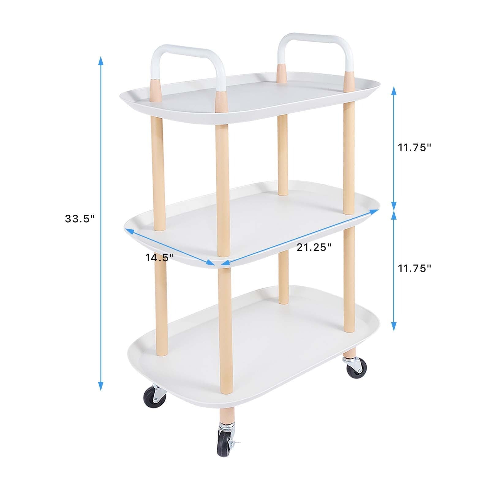 3 Tier Rolling Utility Cart Storage Organizer Service Cart with Handle and Locking Wheels for Home, Bathroom, Office, Kitchen, Coffee Bar, Microwave Cooking Station, White