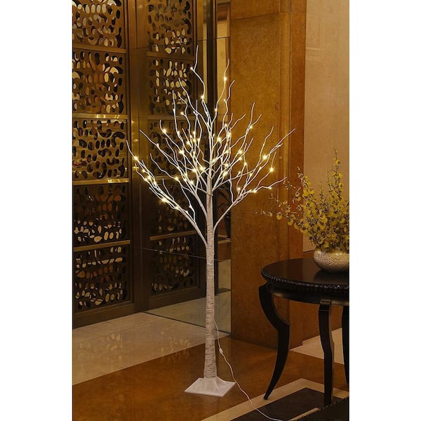 6 ft. Pre-Lit LED Birch Tree Artificial Christmas Tree with Flexible Branches and 72-Warm White LED Light (2-Pieces)