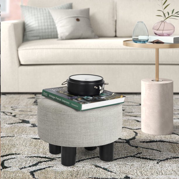 Homebeez Round Footstool Small Upholstered Ottoman Sofa Footrest Stool Padded Seat for Living Room Bedroom Entrance Home Decor