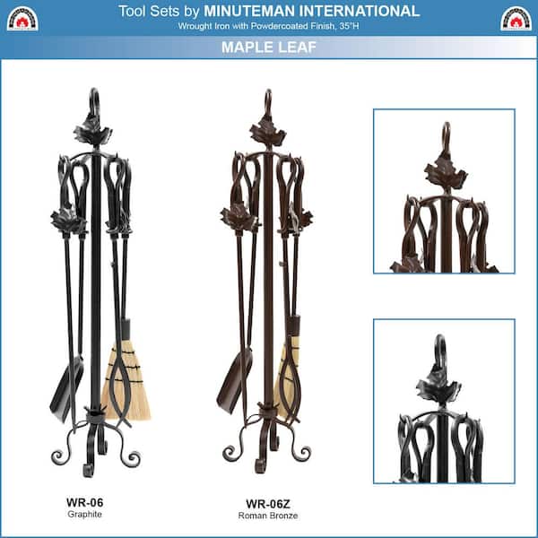 Maple Leaf 35 in. Tall 5-Piece Roman Bronze Fireplace Tool Set