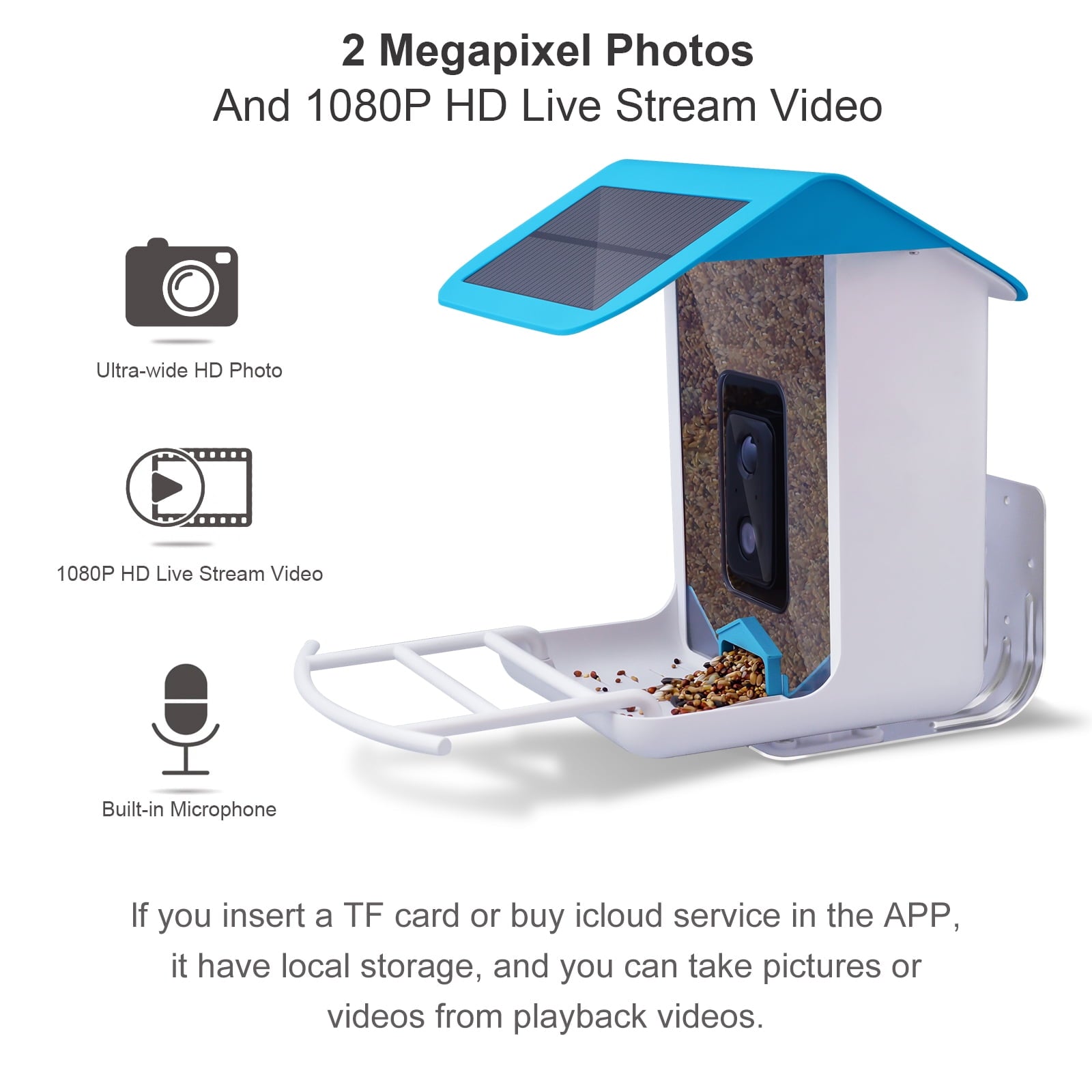 Bird Feeder with Camera,YBLOC Bird House,AI Smart Bird Feeder,Camera 1080P HD Video,AI Identify Bird,Wifi ,Blue