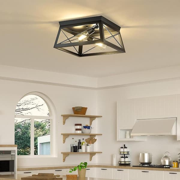 12 in. 2-Light Matte Black Flush Mount