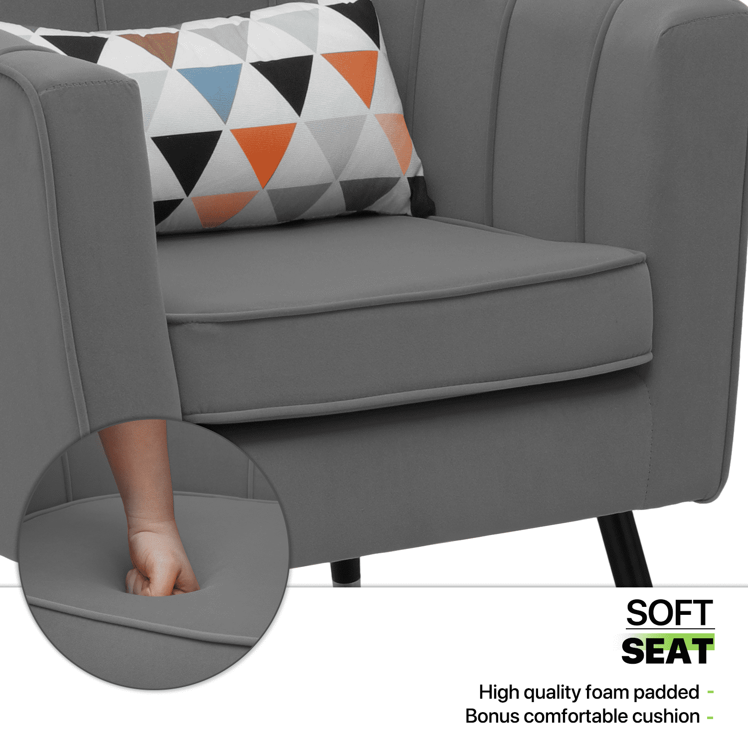 Magshion Modern Armchair Chair Reading Chair Barrel Arm Chair with Cushion and Upholstered Seat Comfy Single Sofa Accent Chair for Living Room Bedroom, Grey