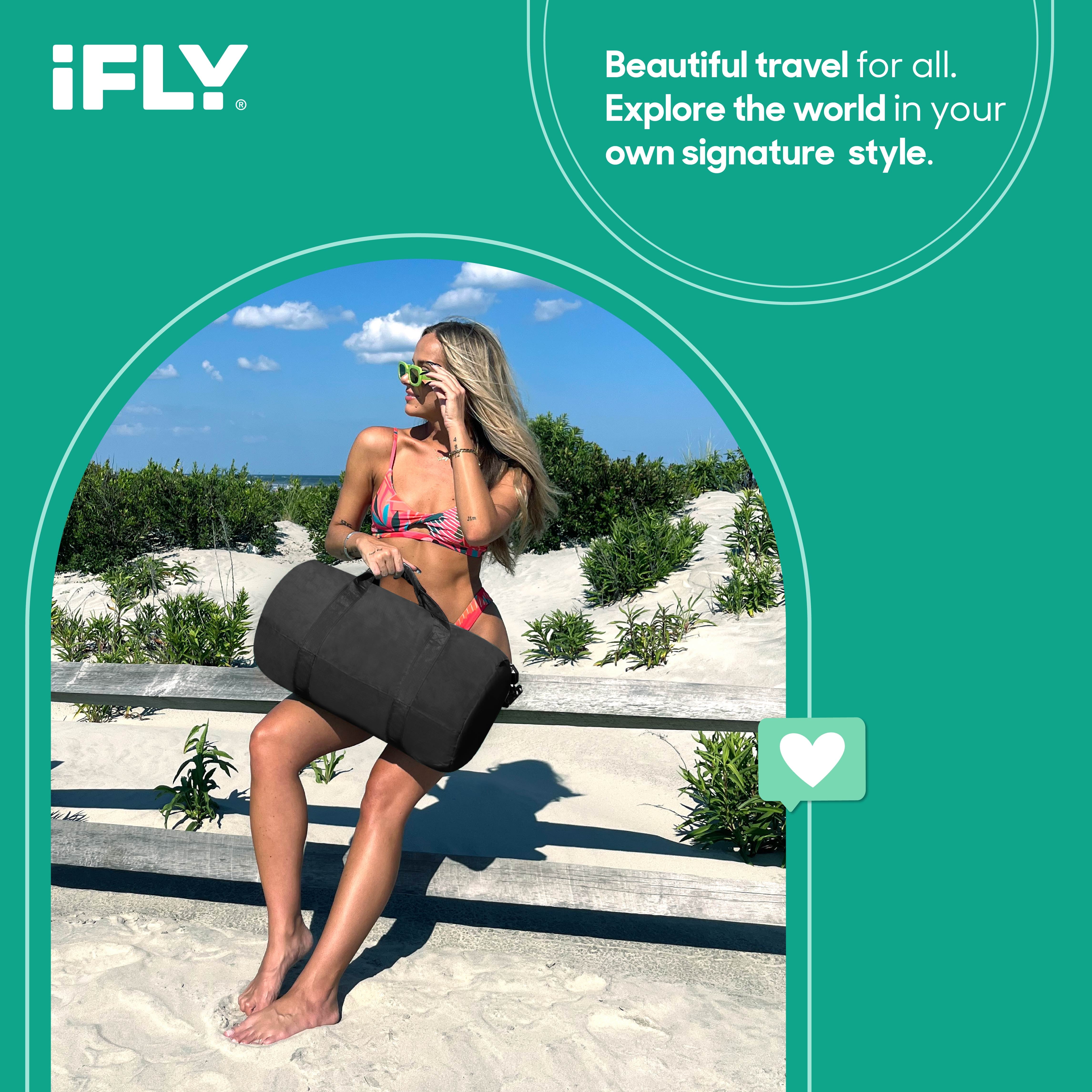 iFLY Packable Duffle with Adjustable Shoulder Strap and Luggage Trolley Sleeve, Black