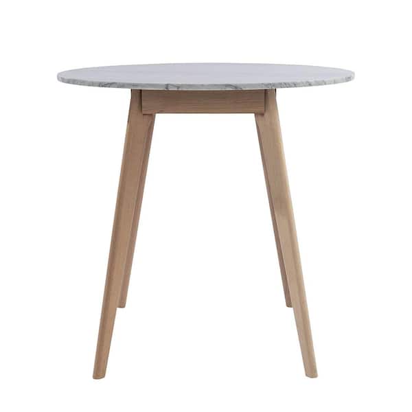 Avella 1-Piece Oak Finish 31 inches Round Italian Carrara White Marble Dining Table with Oak Legs