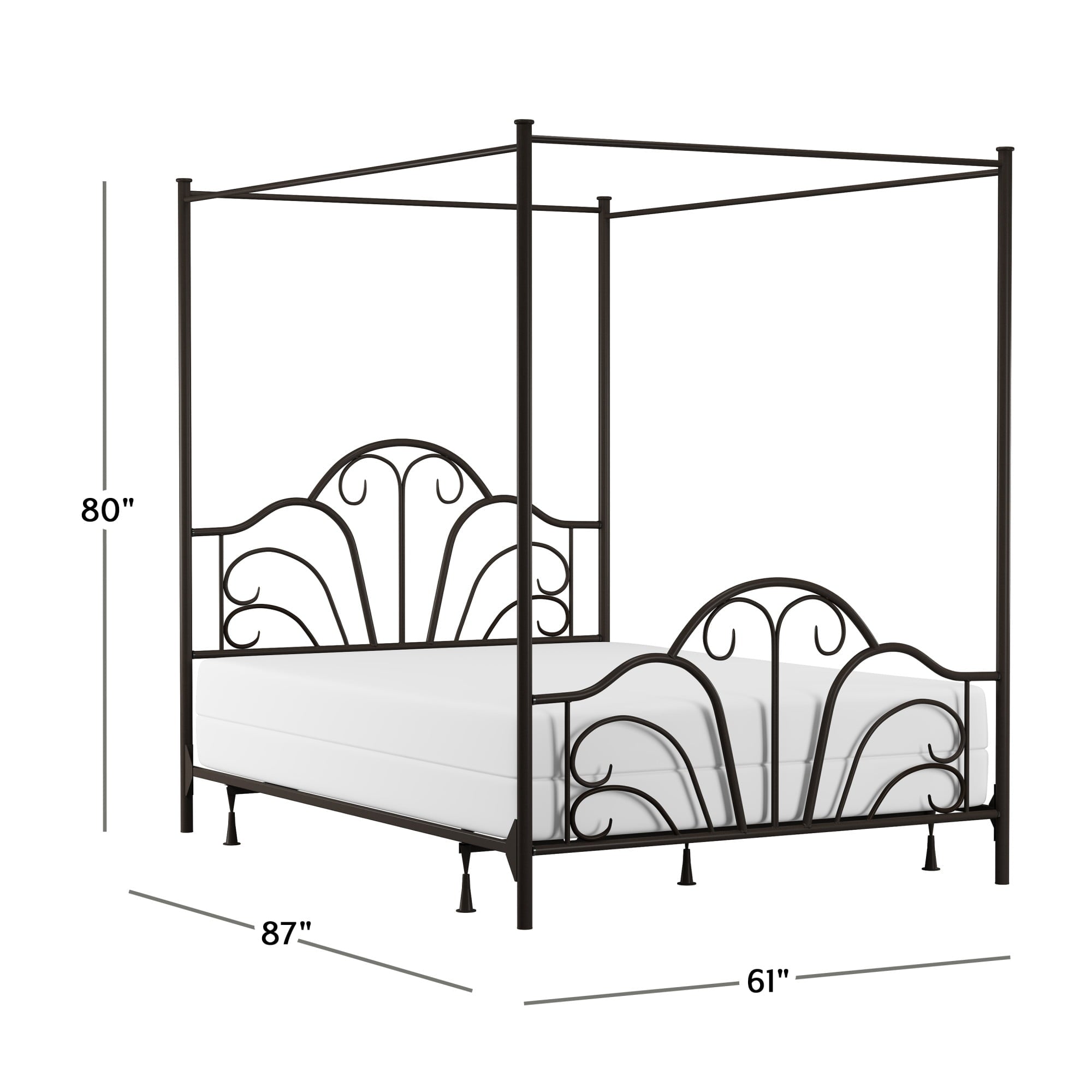 Desert Fields Dover Canopy Metal Bed Frame, Queen, Textured Black