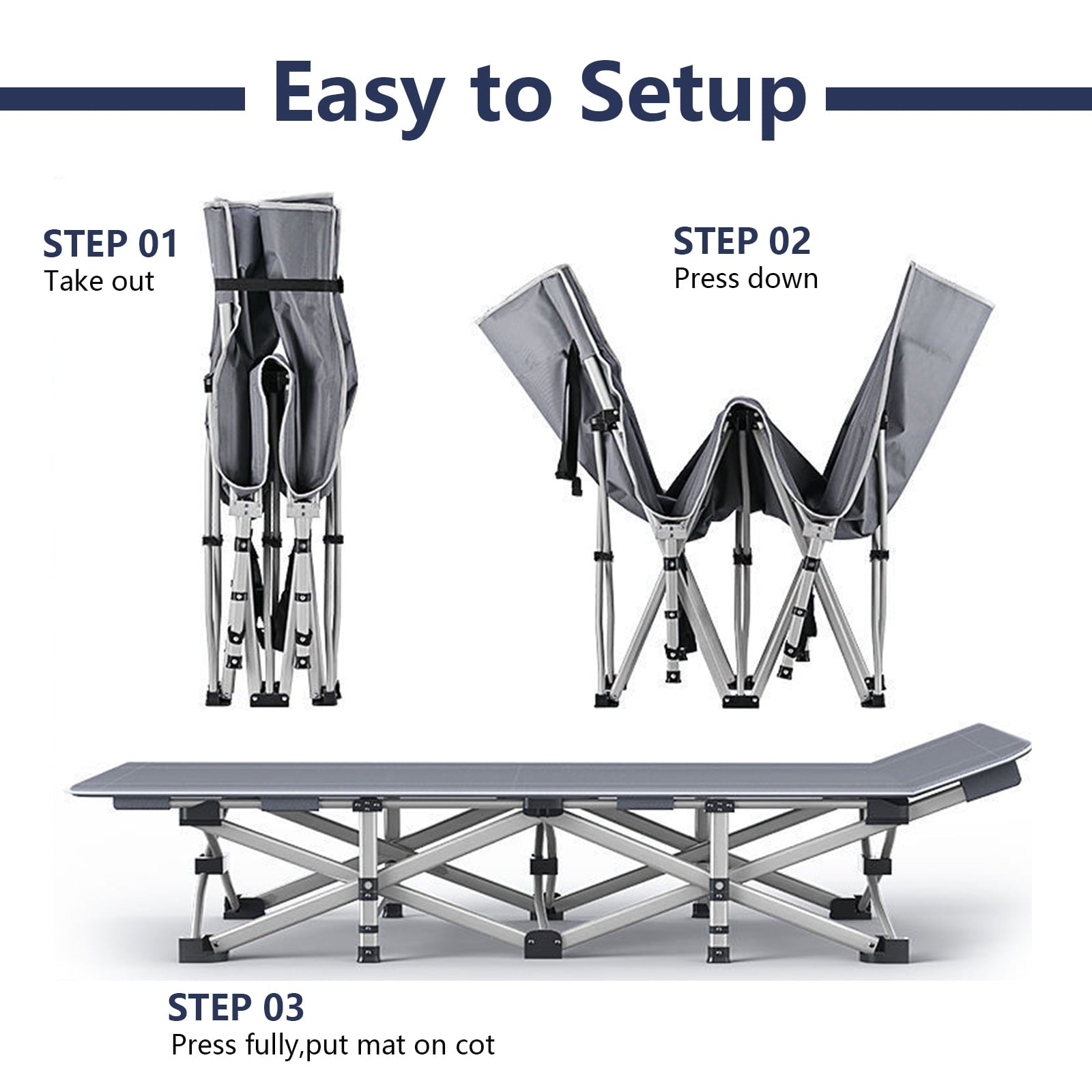 GIVIMO Camping Cot with Mattress 75x28 inch Folding Bed with Carry Bag, Silver