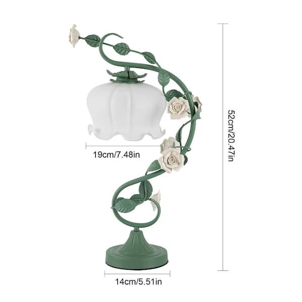20.5 in. Green Retro Rose Glass Gooseneck Desk Lamp with White Bent Glass Shade