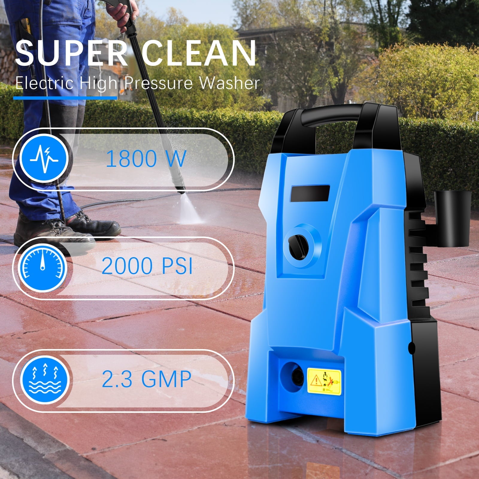 Vebreda Electric Pressure Washer 2000 Psi 2.3GMP Power Washer, 15 lbs, Blue