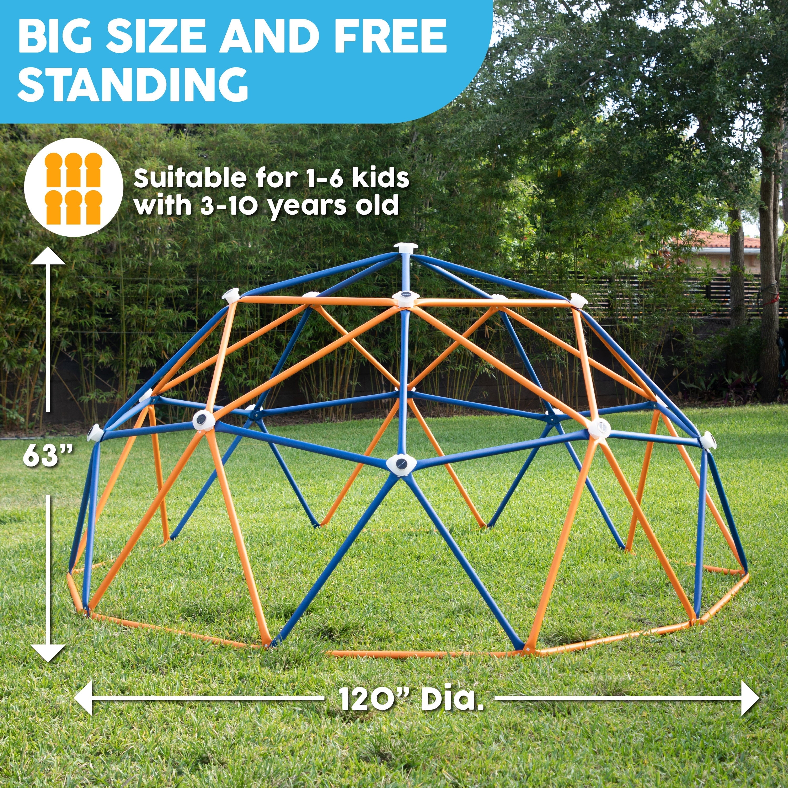 Big Sky 10’ Dome Climber Jungle Gym for Outdoor or Indoor Use with 16 Solar LED Lights and 16 Climbing Grips