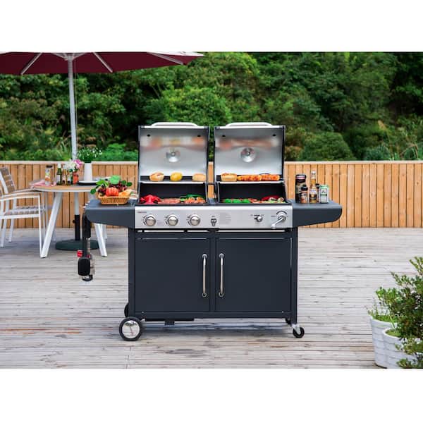 3-Burner Propane Gas and Charcoal Combo Grill with Cover