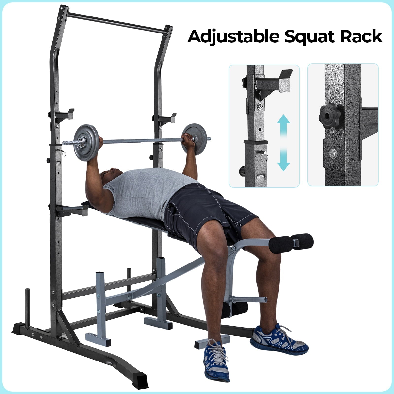 Pirecart Adjustable Squat Rack, Barbell Rack, Weight and Bench Press Rack Stand, 485 lbs