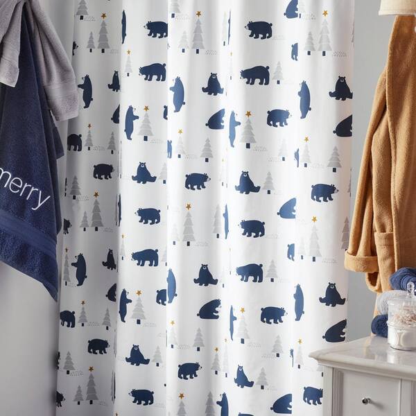 Company Cotton Holiday Bear 72 in. x 72 in. Cotton Shower Curtain in White Multi