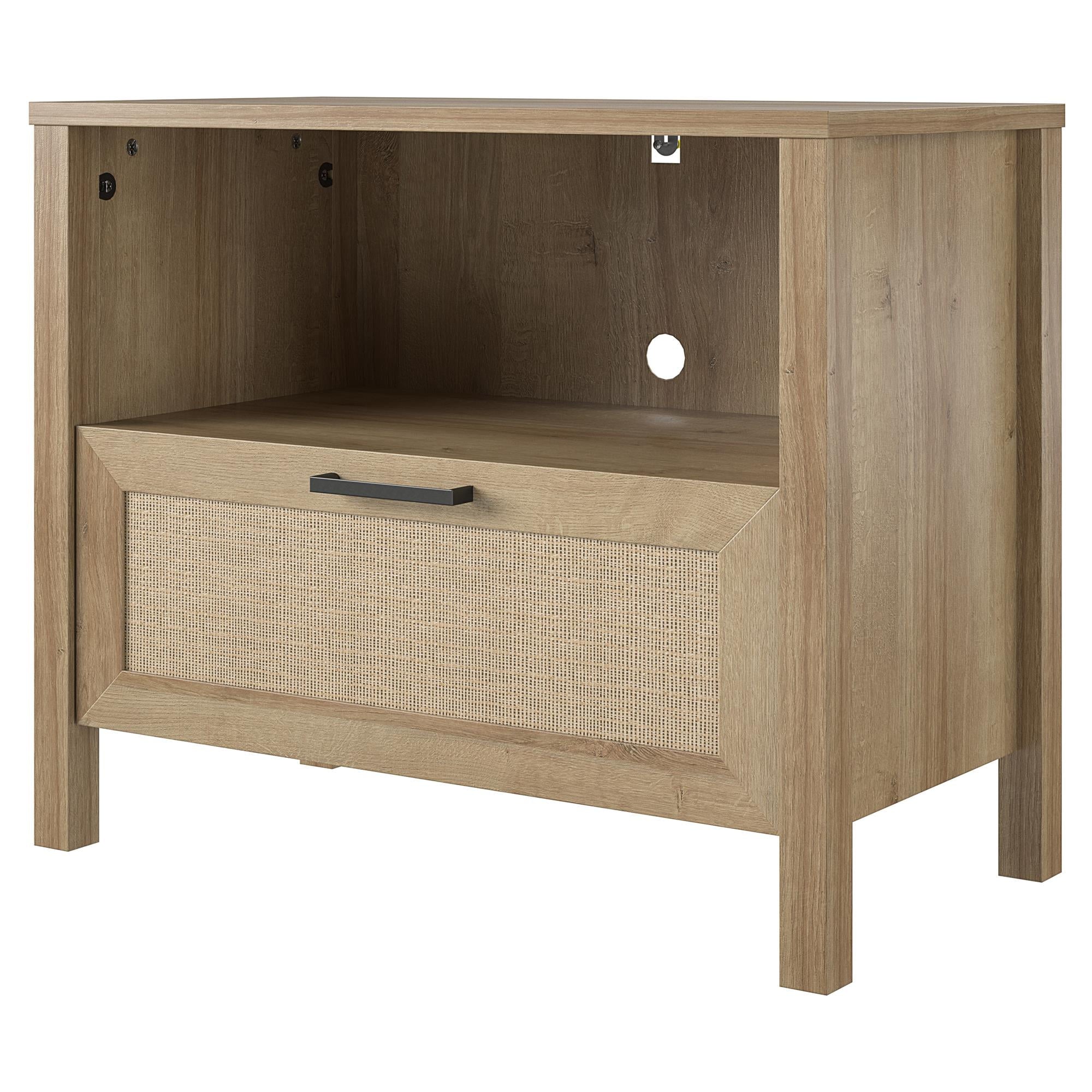 Queer Eye Wimberly 1 Drawer Nightstand, Natural with Faux Rattan