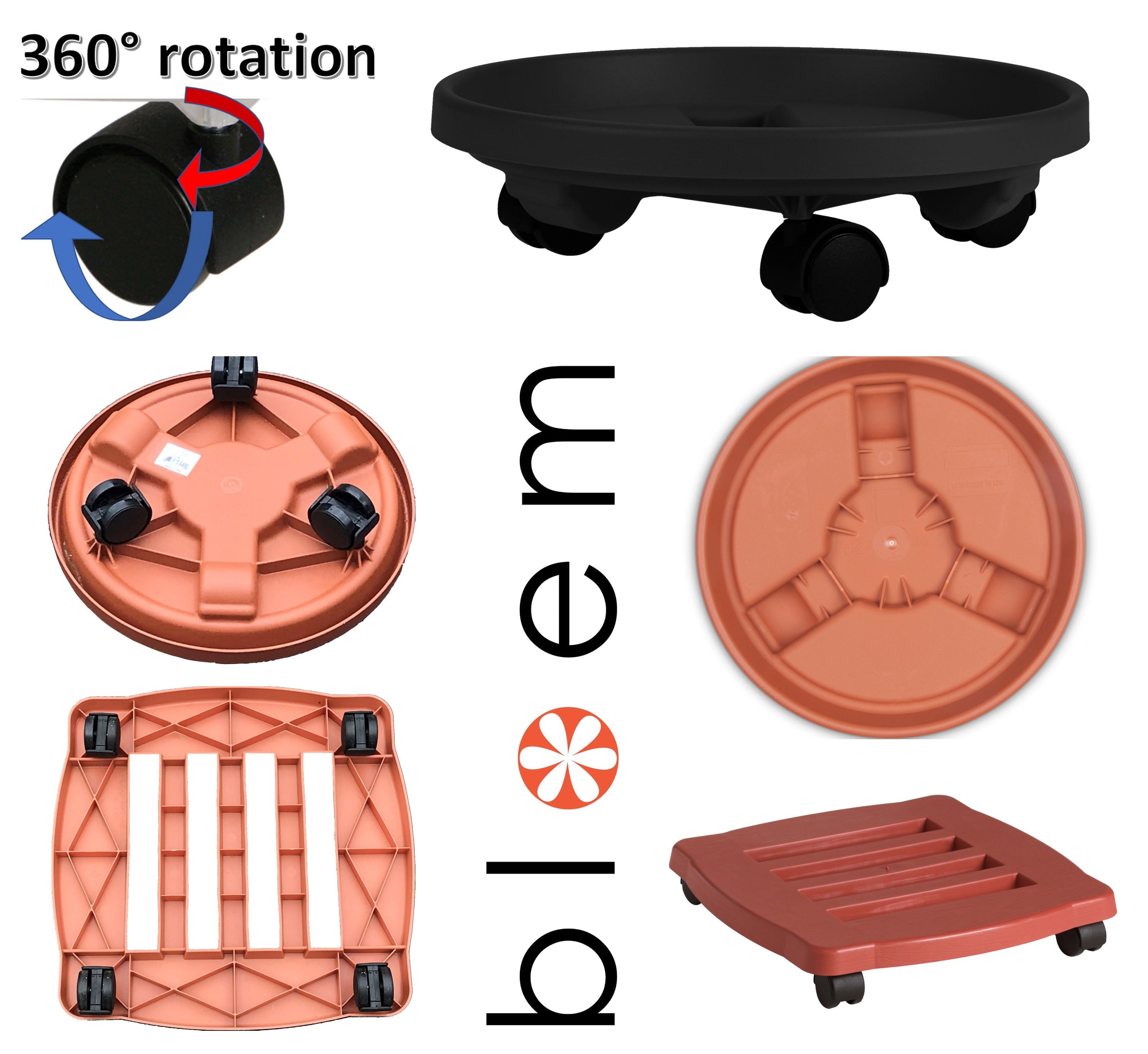 Bloem 14-in Round Planter Caddy With Wheels - Black - 100 lb Capacity