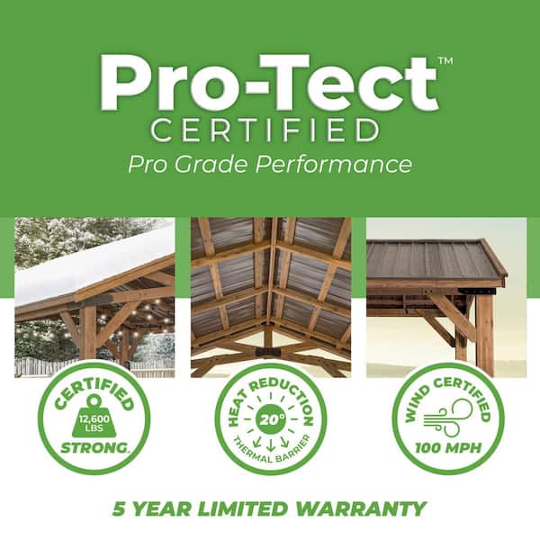 Norwood 20 ft. x 12 ft. All Cedar Wooden Carport Pavilion Gazebo with Hard Top Steel Roof