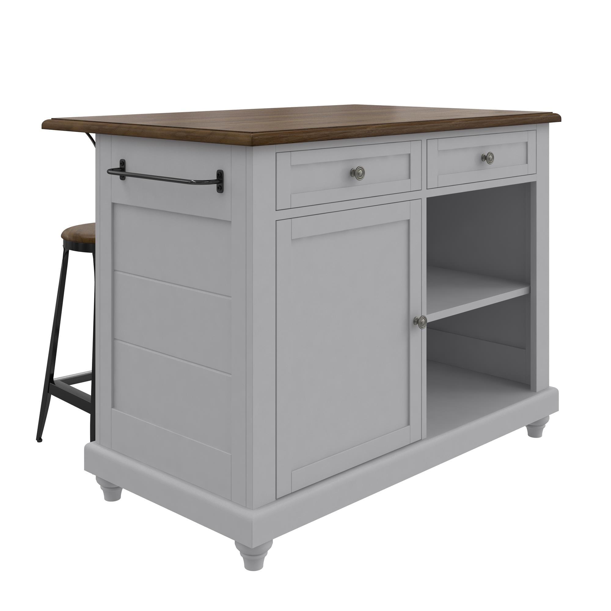 Kelsey Kitchen Island with 2 Stools and Drawers, Gray