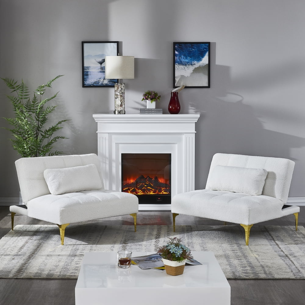 Small Sectional Sofa, Convertible Couch Bed Futon, 71inch Armless Couches with Gold Metal Legs Teddy Fabric, Accent Sofa Loveseat Sofa for Living Room Bedroom Apartment Office, White Teddy