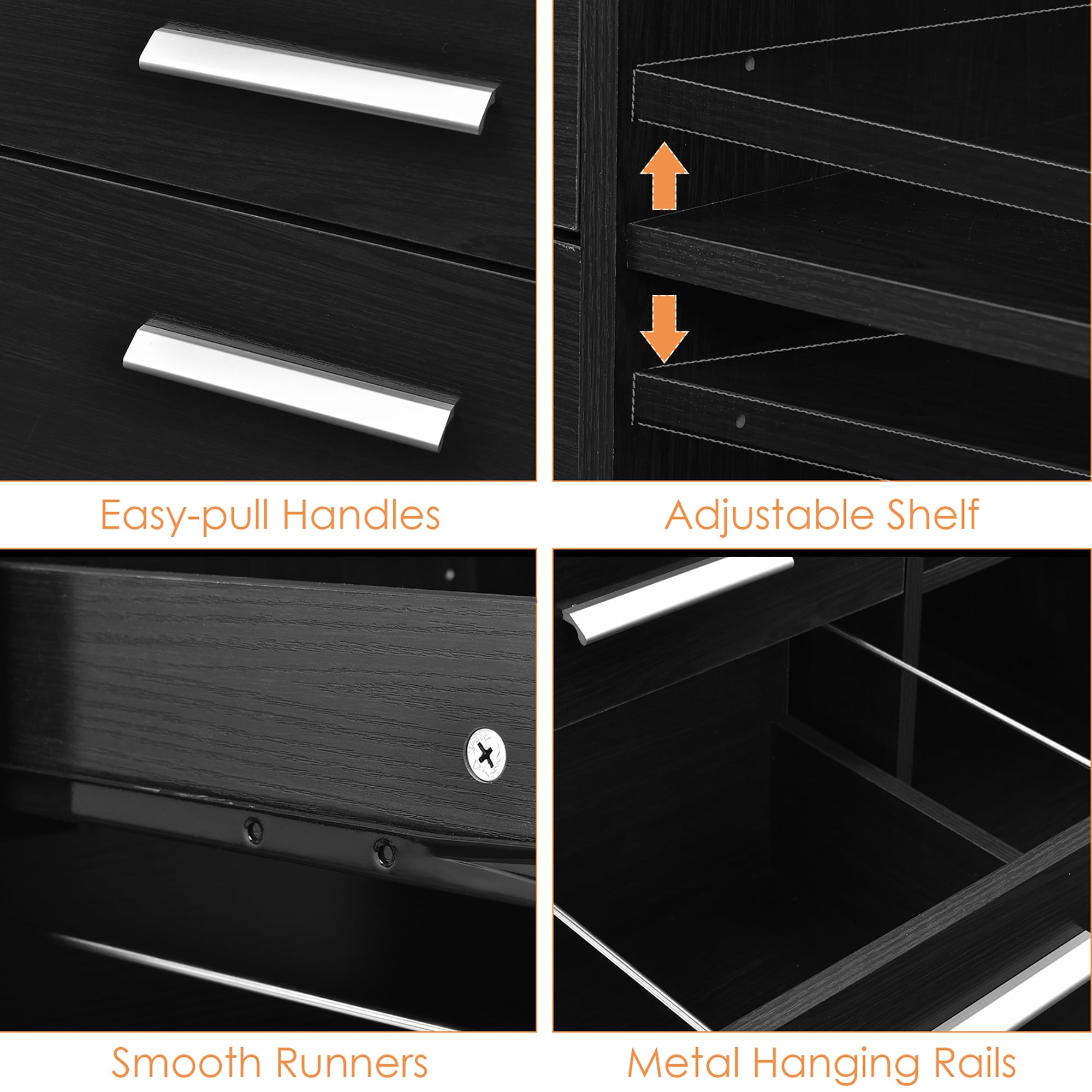 Costway 3-Drawer File Cabinet Mobile Lateral Cabinet Printer Stand Black