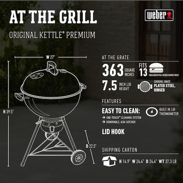 22 in. Original Kettle Premium Charcoal Grill in Black with Built-In Thermometer