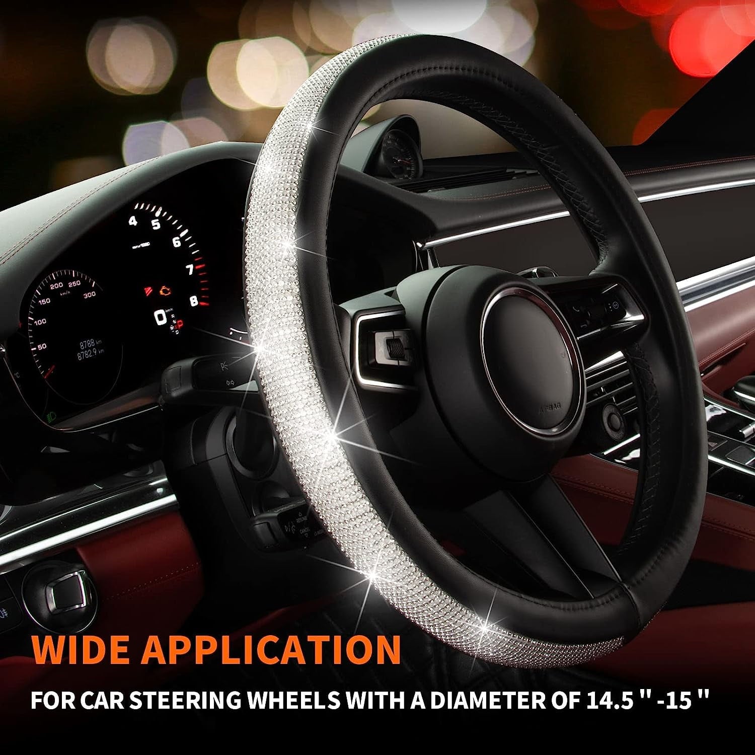 Daretodo Steering Wheel Cover for Women Girls Cute Bling Sparkly Diamond Universal Fit 15 Inch Car Wheel Protector Accessories