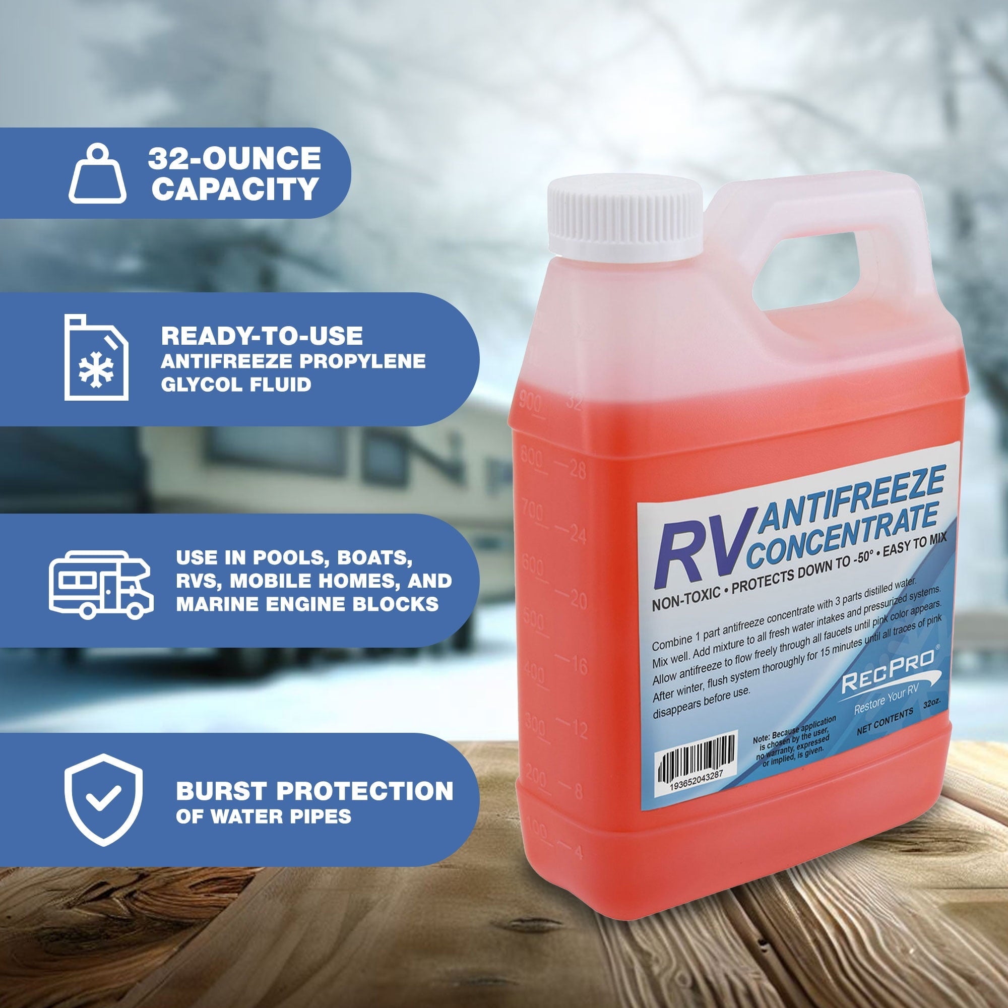 RecPro RV Antifreeze Concentrate Fluid for Winterizing Vehicles (3 Pack)