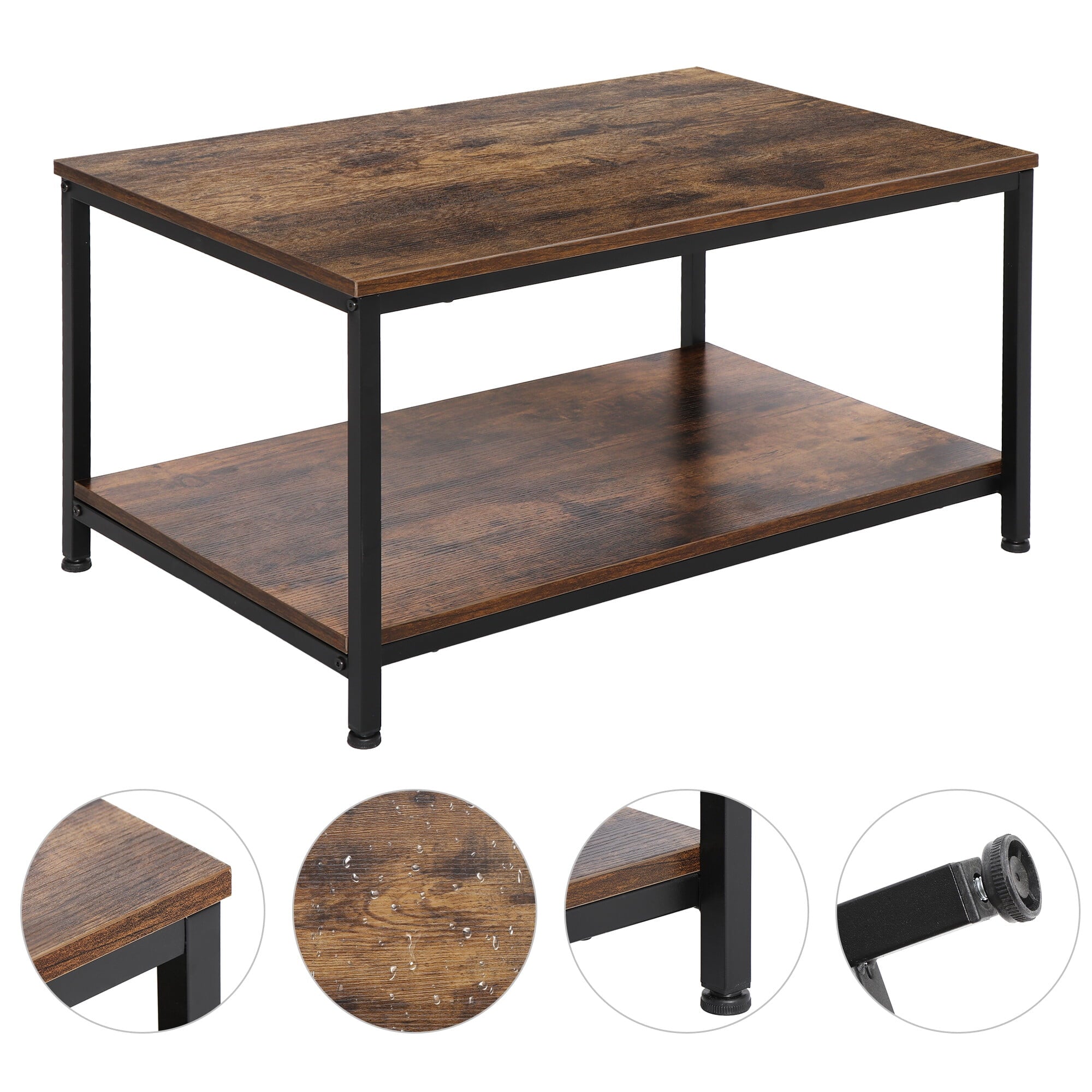 ZENY Rectangle Wood Coffee Table Metal Frame MDF Home Tea Table Desk Rustic Brown