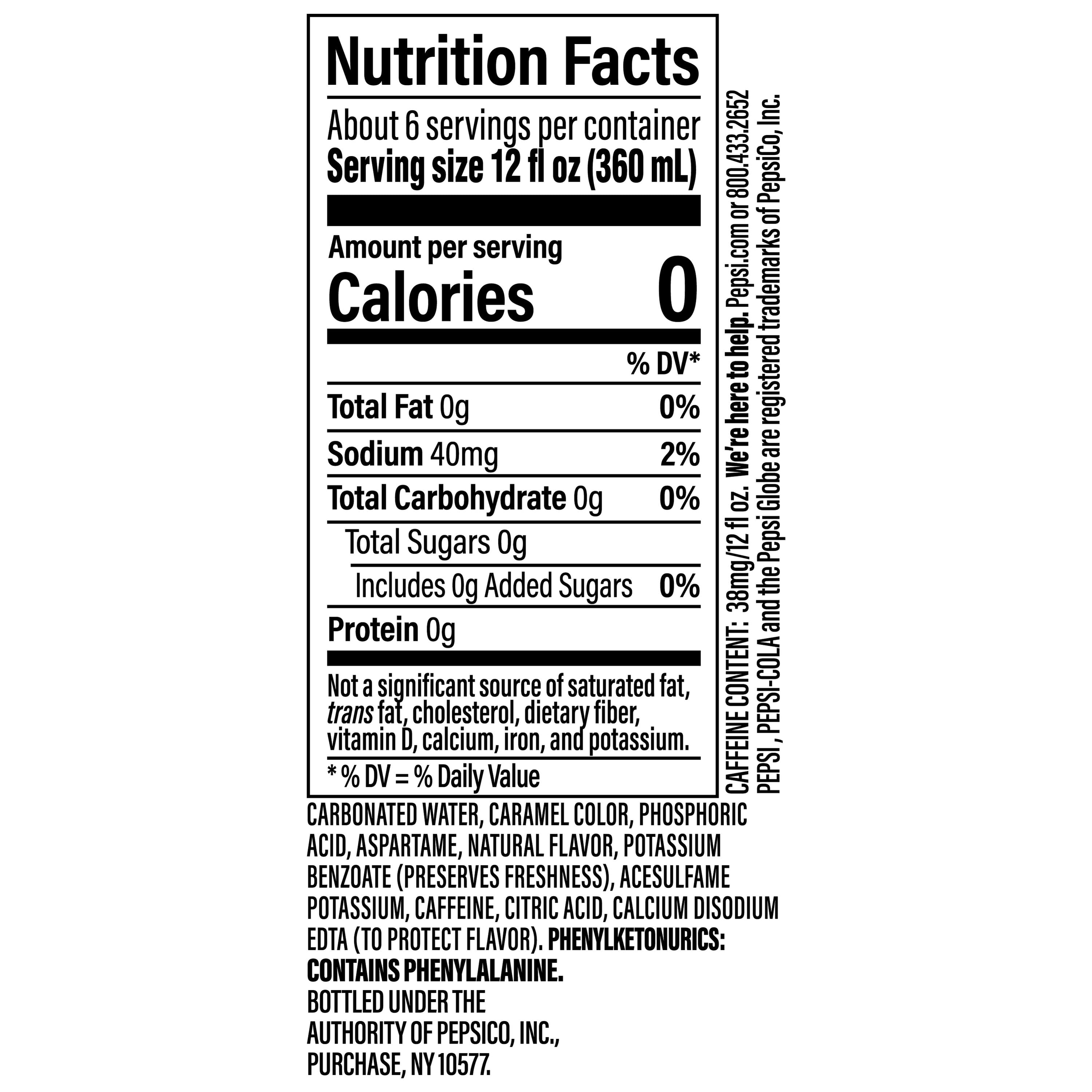 Pepsi Cola Zero Sugar Soda Pop, 2 Liter Bottle