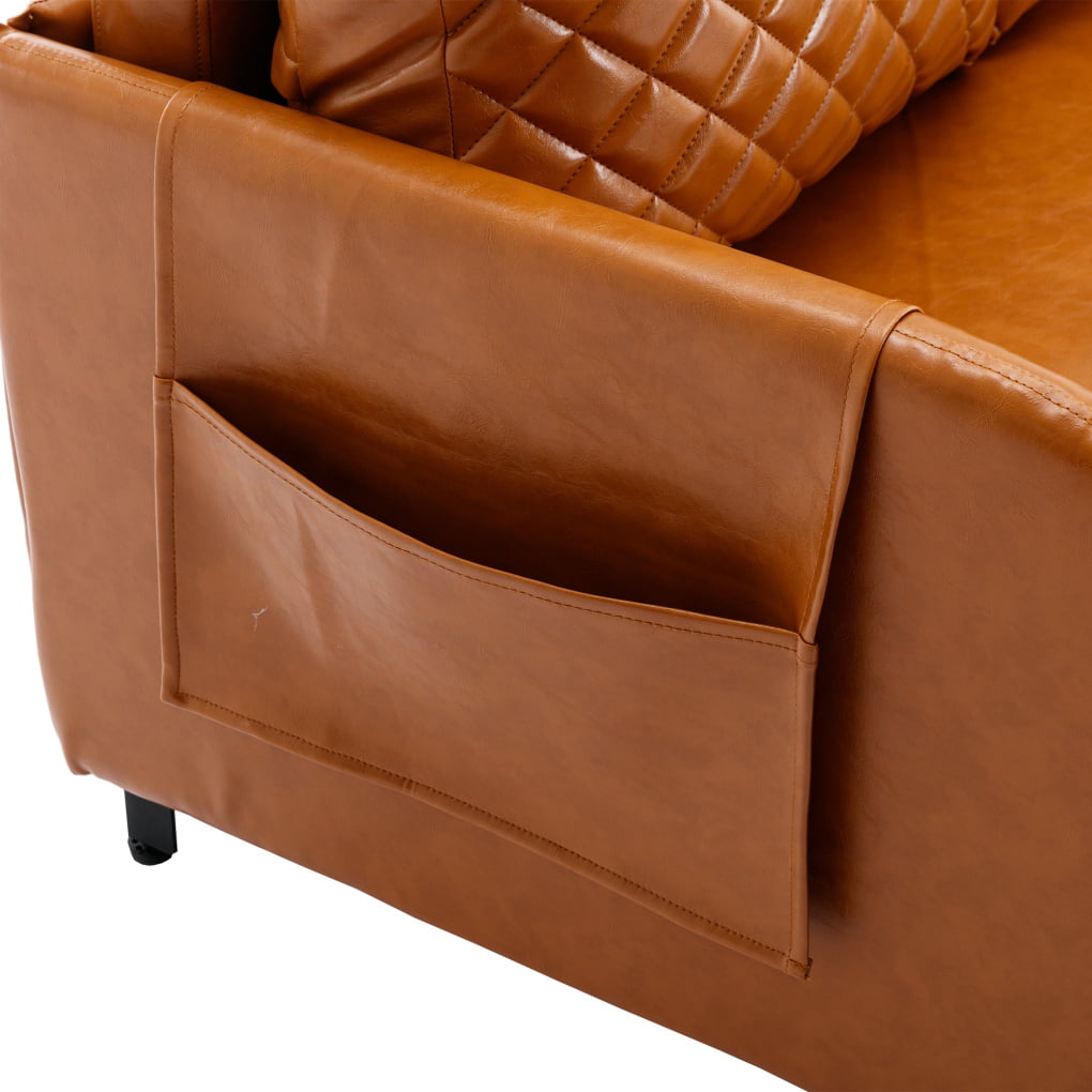 Pull Out Sofa Bed, convertible Sleeper Sofa Bed, Faux Leather Love seat Sofa Couch with Headboard, Small Love seat Lounge Chaise Armchair with 2 Pillows & Side Pockets for Living Room