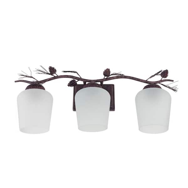 Spruce Lodge 25 in. 3-Light Handmade Pinecone Vanity Light with Frosted Glass Shade