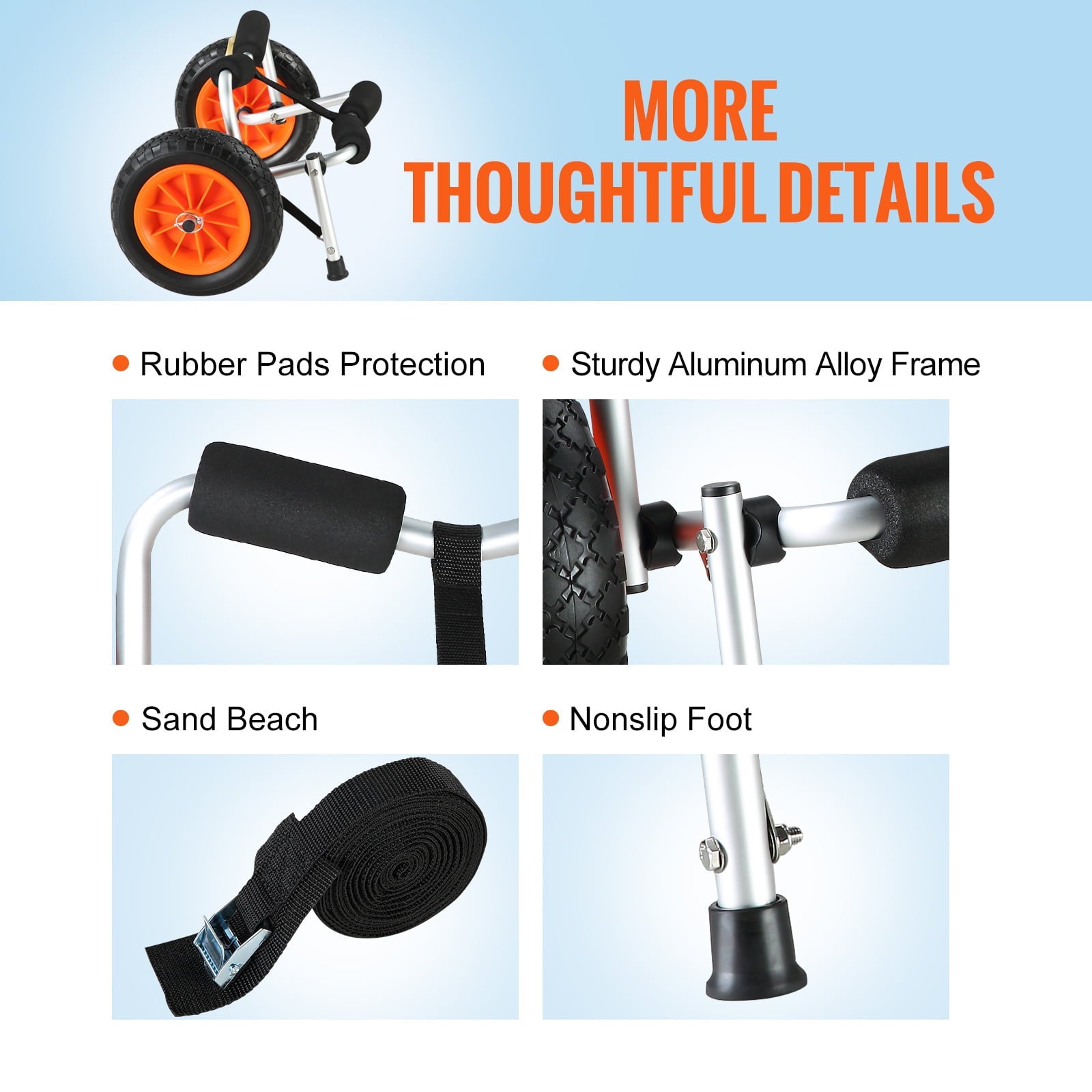 BENTISM Foldable Kayak Cart Canoe Boat Carrier 250lbs Load with 10'' Solid Tires