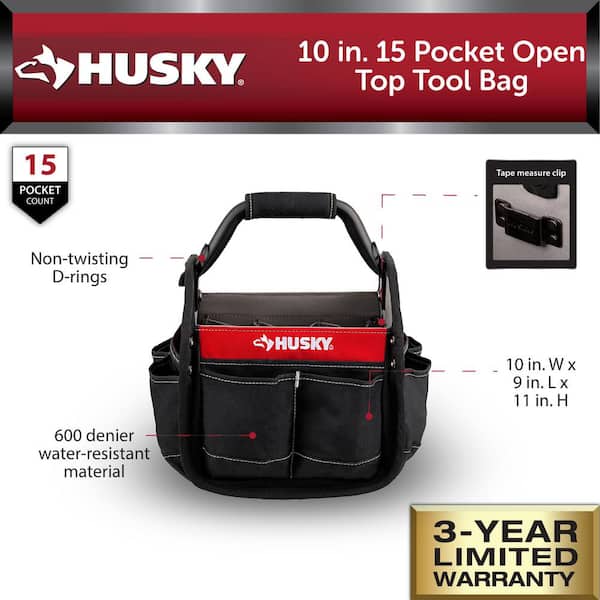 10 in. 15 Pocket Open Top Tool Bag