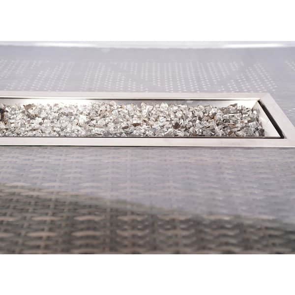 Firefly Brown Wicker Rectangular Propane Fire Pit Table with Tempered Glass Surround